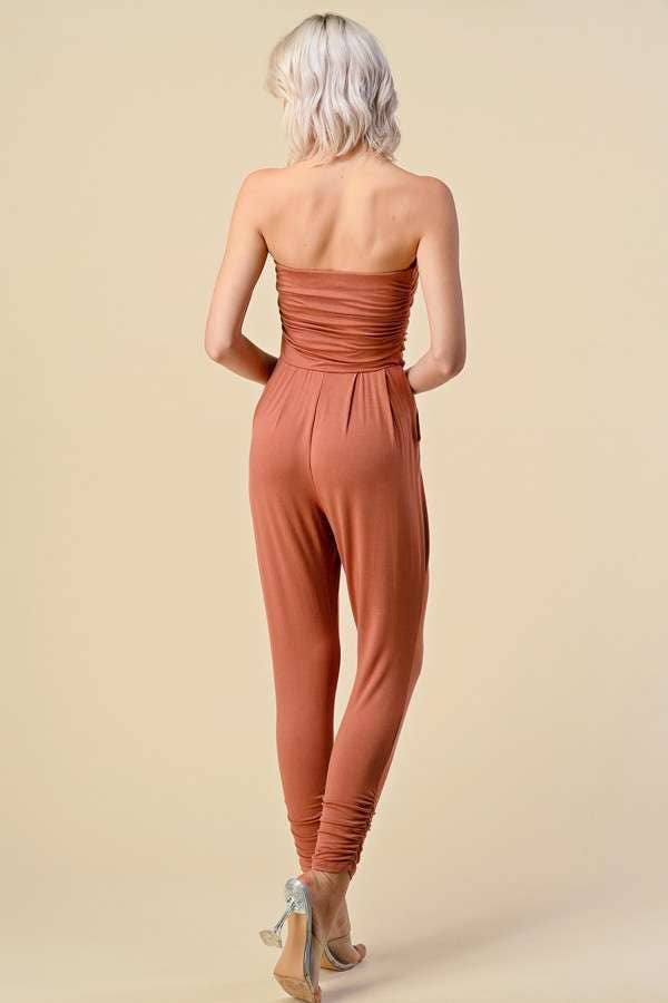 Tube Top Shirring Jumpsuit - Rose Clay