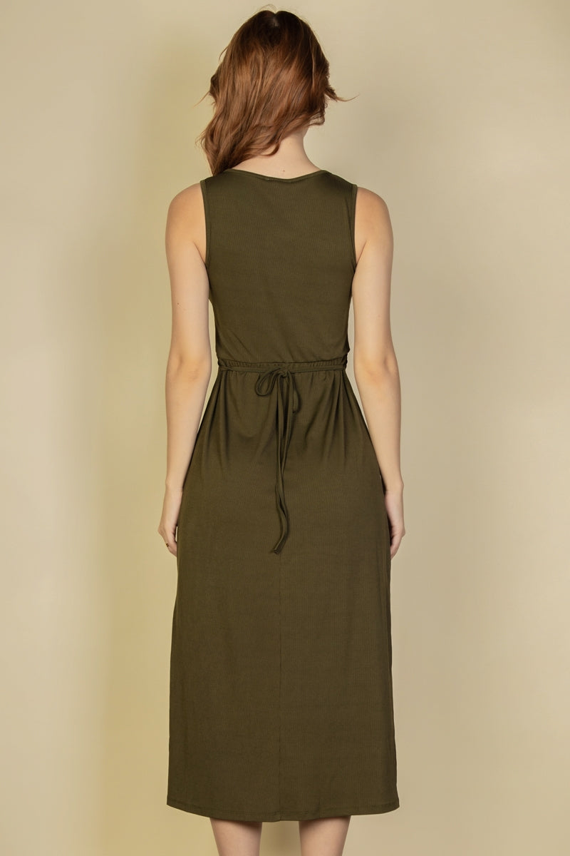 Ribbed Side Slit Tank Dress - Olive (Final Sale)