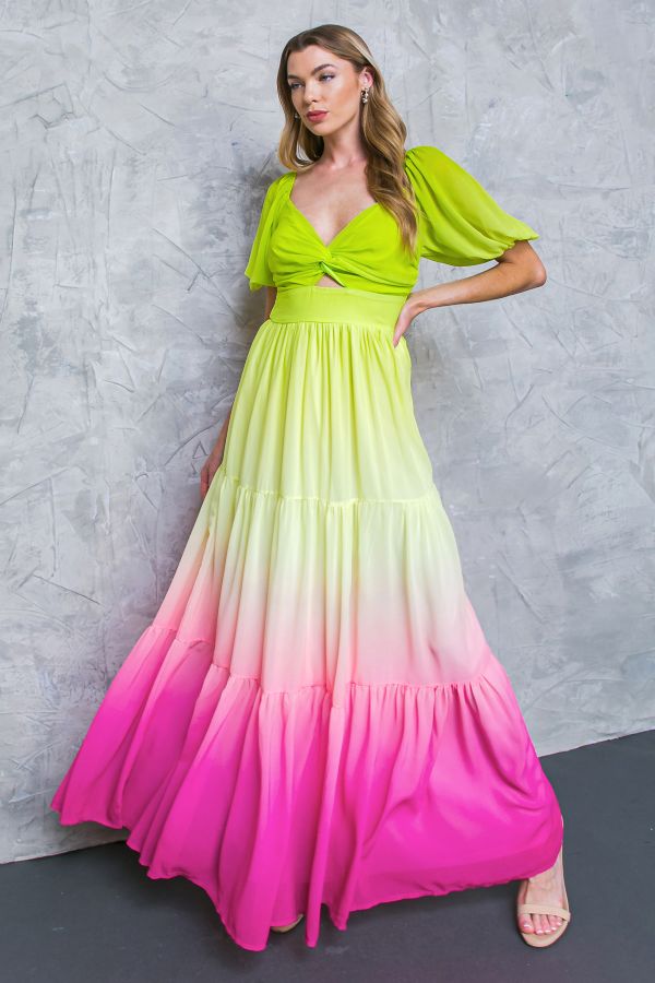 Lime Pink Printed Woven Maxi Dress