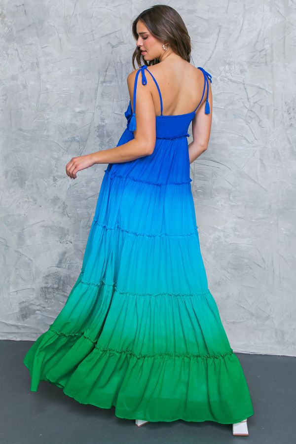 Blue Printed Woven Maxi Dress