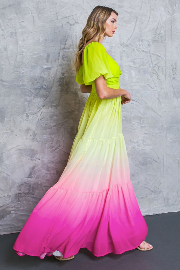 Lime Pink Printed Woven Maxi Dress