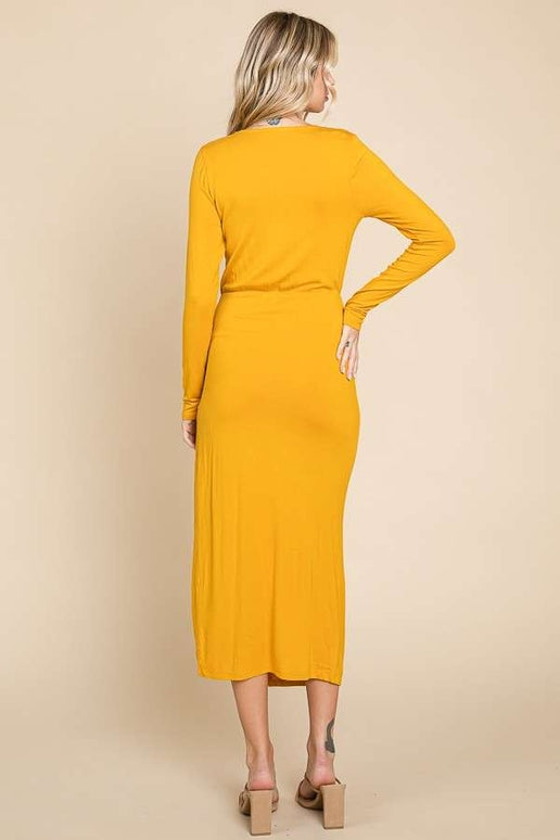 Bodycon Wrap Midi Dress - Mustard (Final Sale)