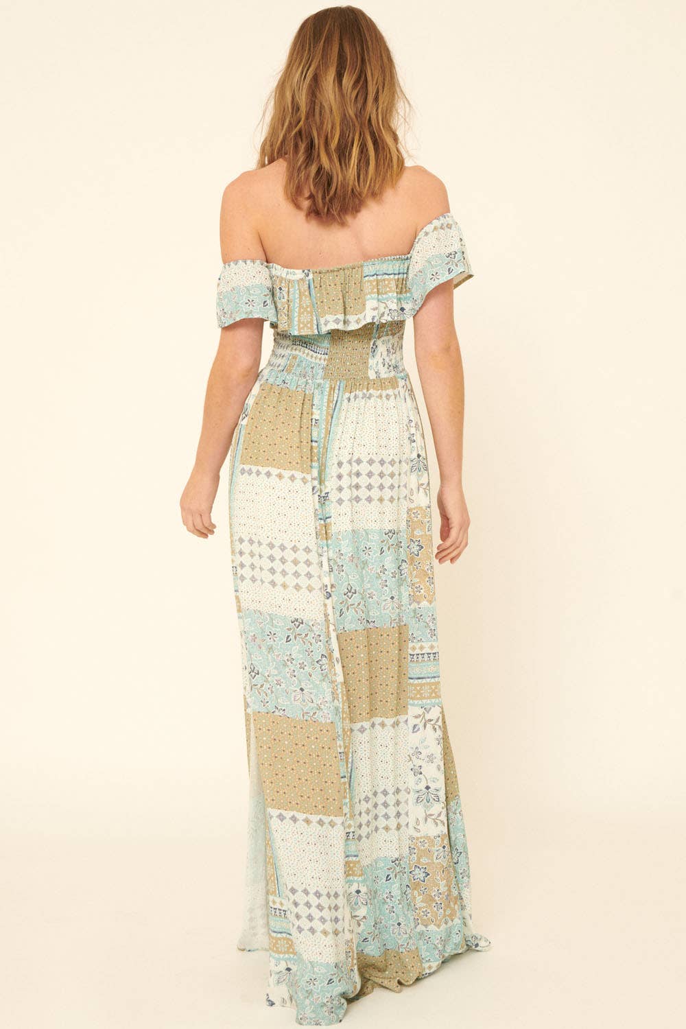 Seagrass Woven Patch Smocked Sleeveless Maxi Dress