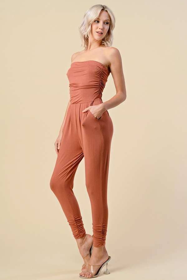 Tube Top Shirring Jumpsuit - Rose Clay