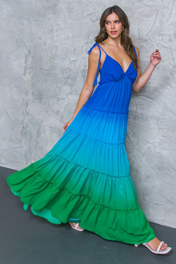 Blue Printed Woven Maxi Dress