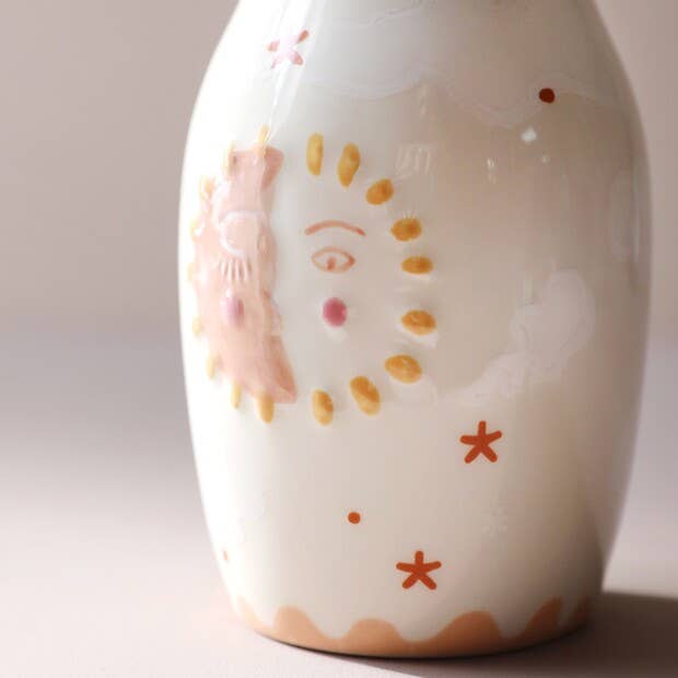 Sun & Moon Face Ceramic Posy Vase