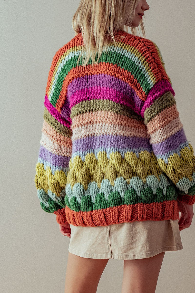 Oversized Multi Color Chunky Knit Cardigan