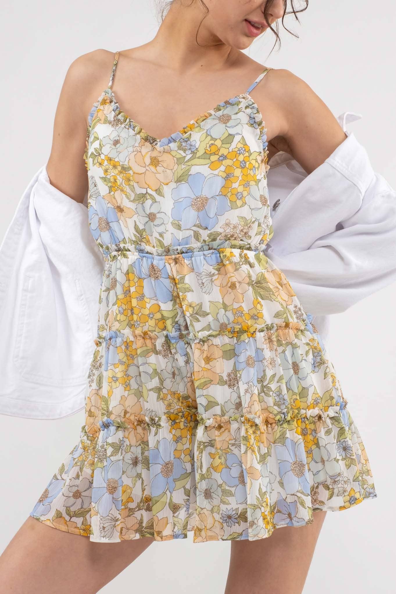 Blue Floral Tiered Romper