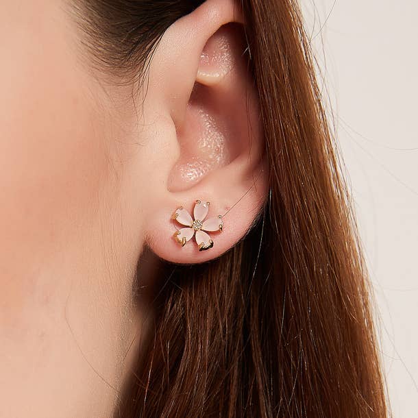 Rose Pink Flower Earrings