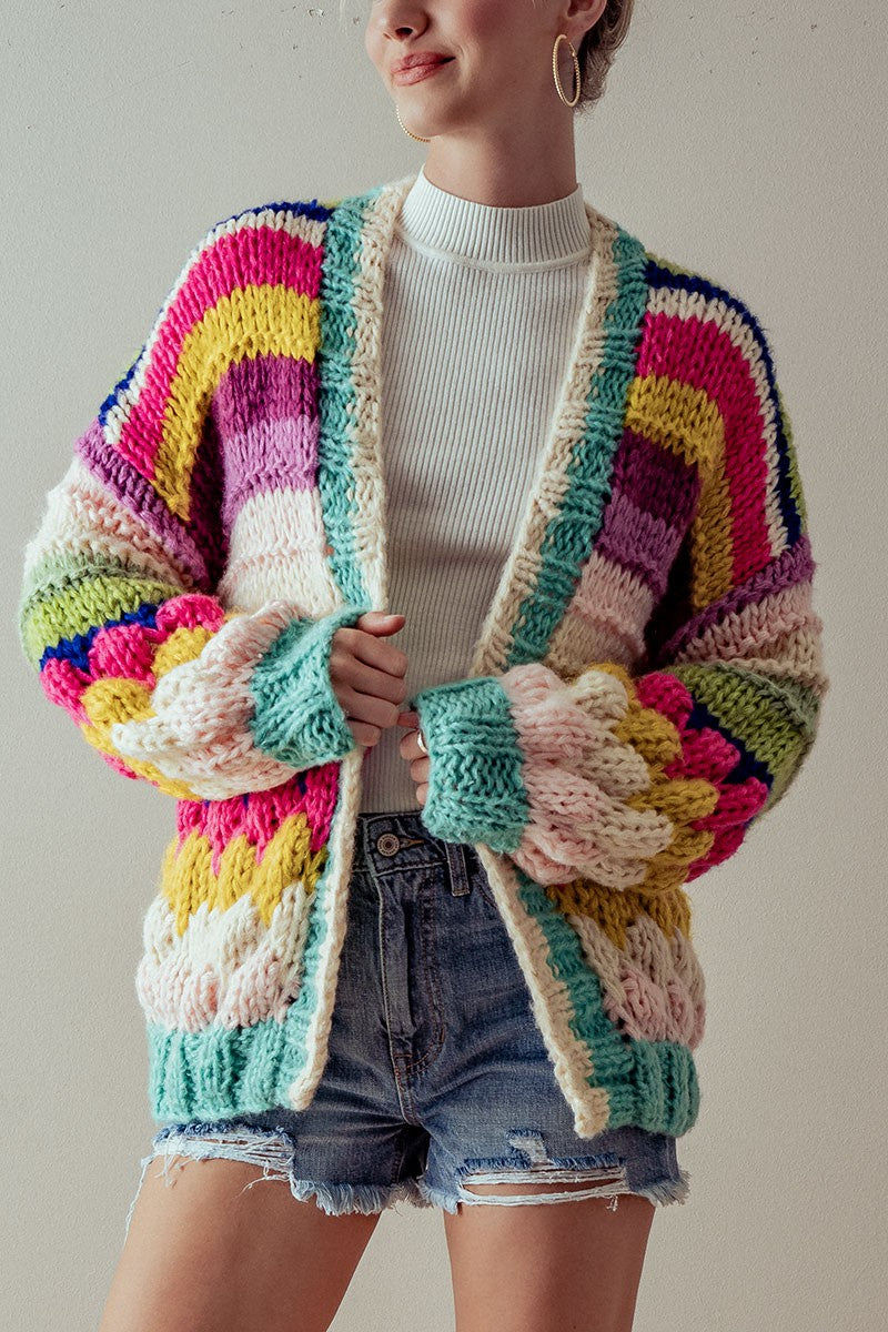 Oversized Multi Color Chunky Knit Cardigan
