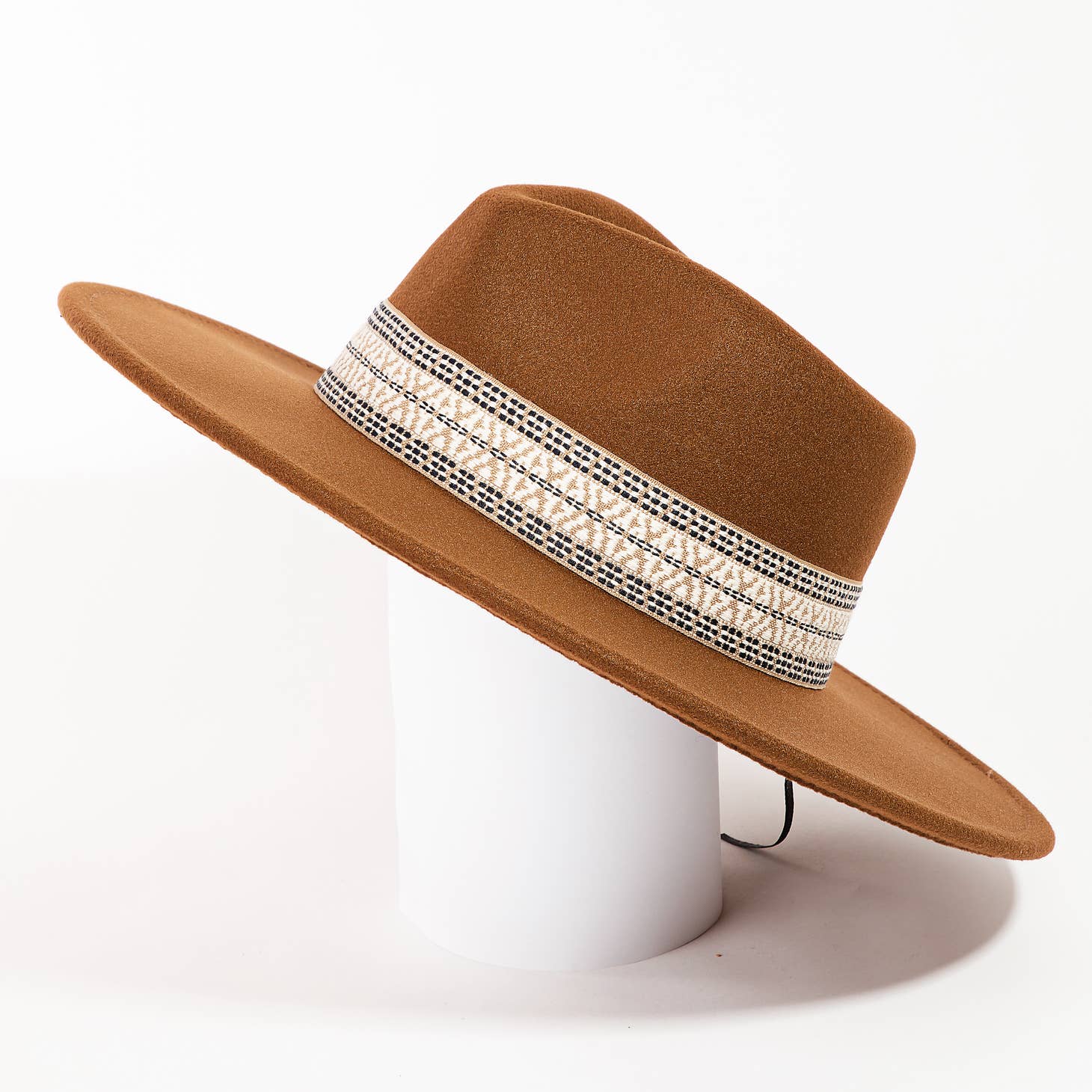 Boho Pattern Band Flat Brim Fedora Hat